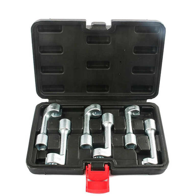 6 шт. насадок для инжекторов топлива с ключом L-образной формы открытого типа на 1/2" приводе и размерами 12, 14, 16, 17, 18 и 19 мм. Автосервисный инструмент.