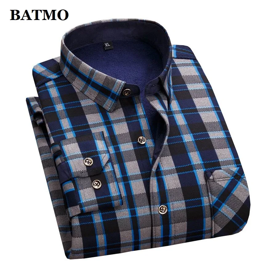 BATMO 2019 Новое поступление Зима и осень толстой плед рубашки для мужчин мужские с