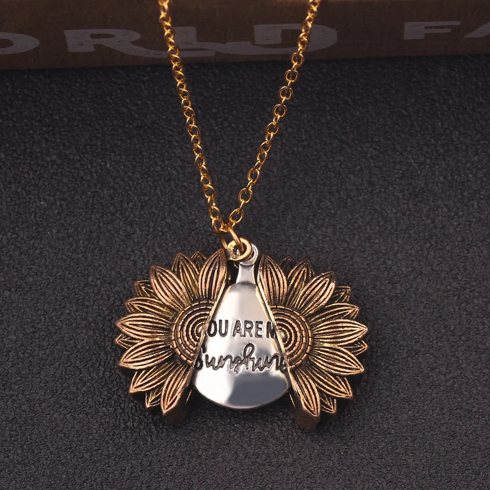 You Are My Sunshine Long Chain Sunflower Pendant Necklaces Women Cute Jewelry Rose Gold Silver Color Fashion Trendy Choker
