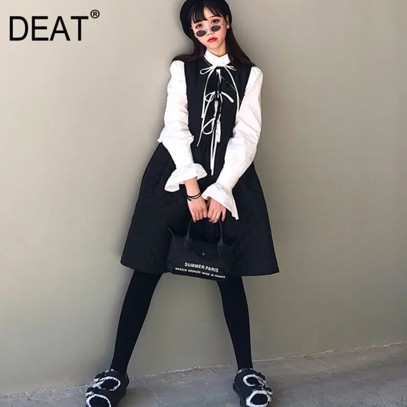 Женское платье без рукавов DEAT осеннее с бантом и круглым вырезом новинка