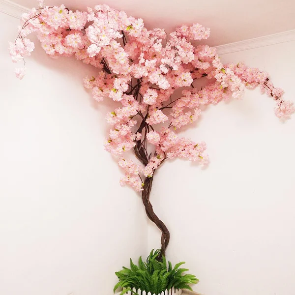 Artificial Cherry Tree Vine Fake Cherry Blossom Flower Branch Sakura Tree Stem For Event Wedding Tree Deco Artificial Decorative