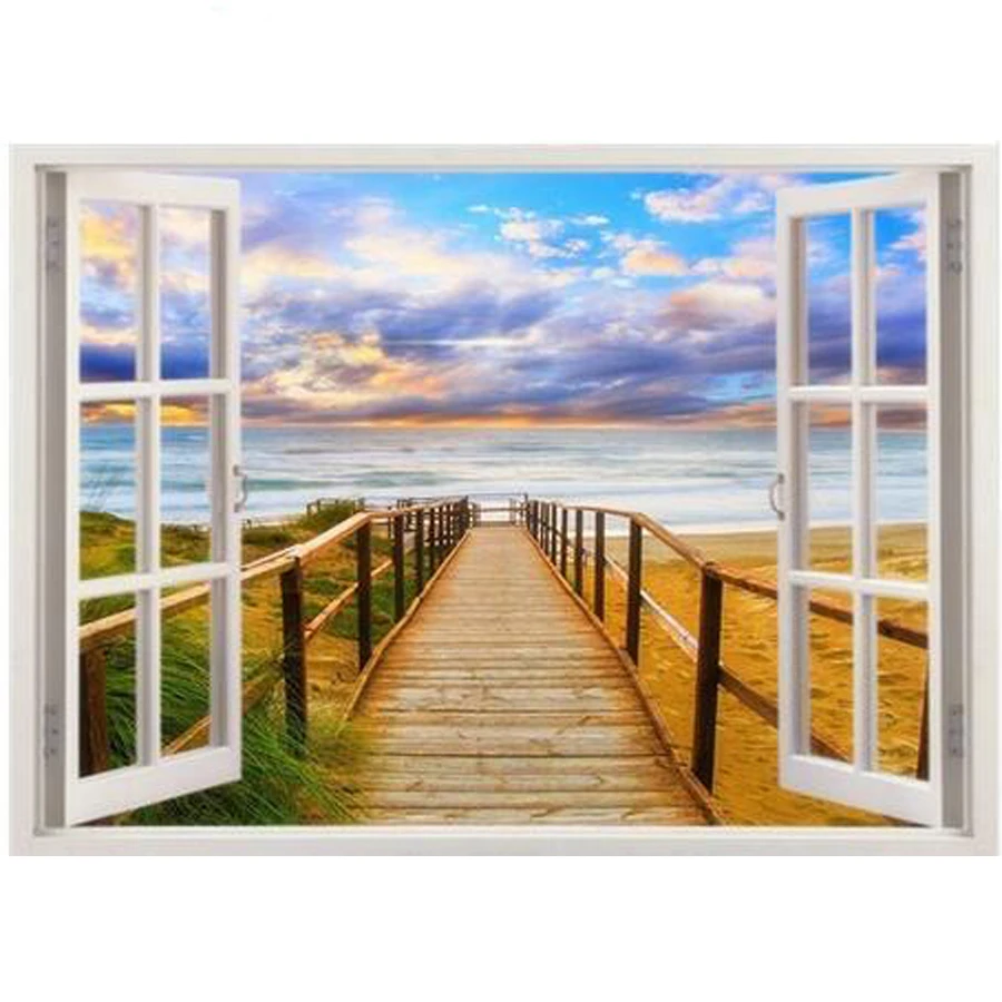 Алмазная вышивка с окном вне Морского Пейзажа квадратная круглая алмазная