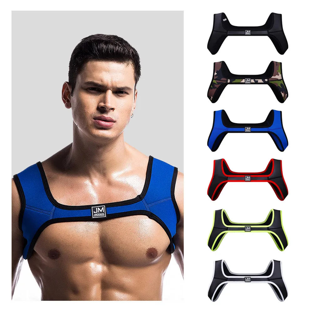 JOCKMAIL Men's Fitness Neoprene harness Sports Shoulder Straps Muscle Exercise Protective gear Support Sexy tank top gay wear
