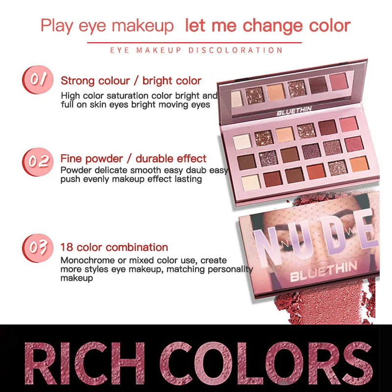 

18 Color Matte Pearlescent Eyeshadow Palette Glitter Eye Makeup Silky Waterproof Long-Lasting Eyeshadow Powder