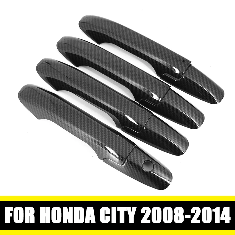 Чехол для автомобильной дверной ручки honda CITY 2008-2014 с черным узором из углеродного