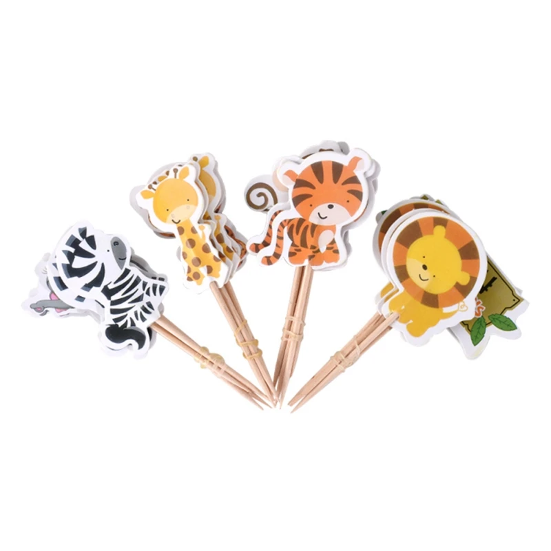 24 шт./лот J · ngle Cupcake Topper животные игрушки для тортов Мультяшные вставки кексов