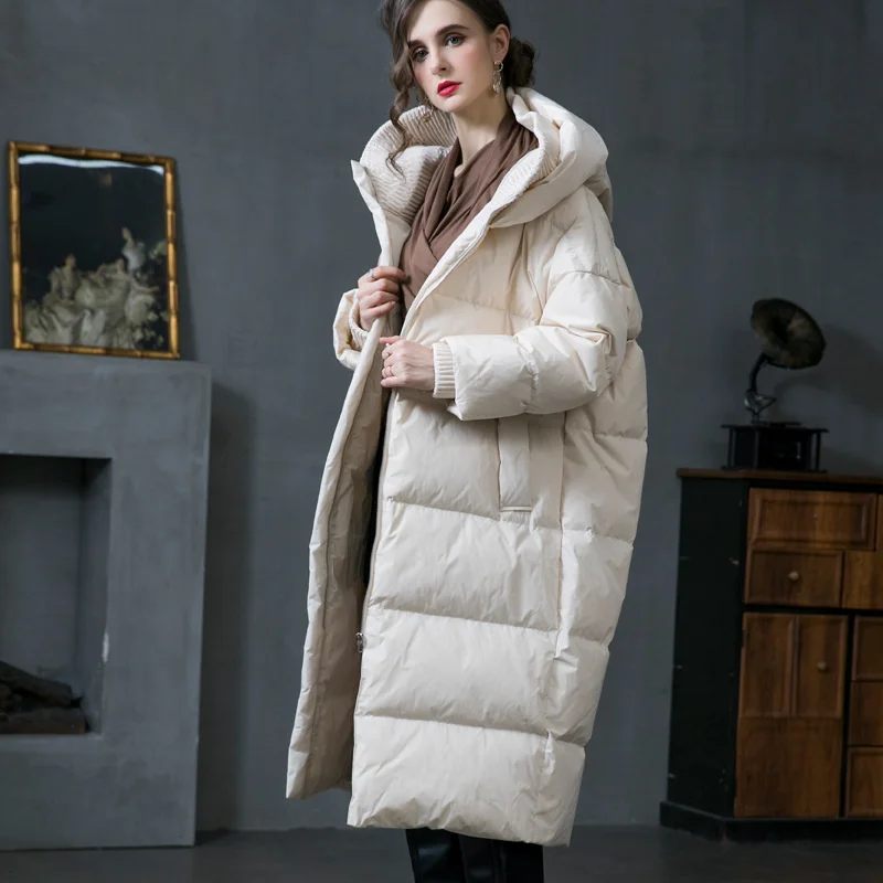 

2021 Winter new arrival 90% white duck down coat hooded thickened warm loose large down jacket hooded women 20288