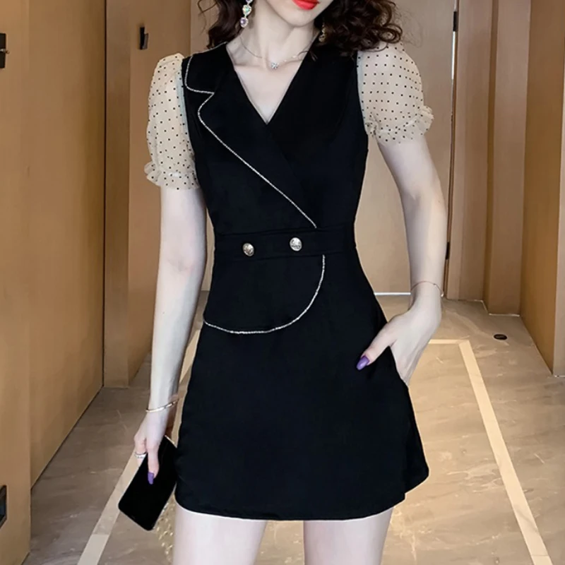 

new arrival fashion korean style set women elegant summer temperament office lady perspective sexy black shorts and top two set