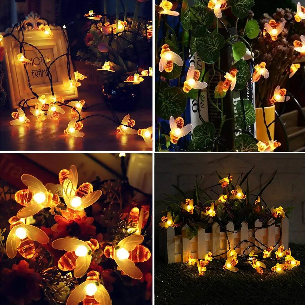 

Solar String Lights 20LED 50LED Outdoor Waterproof Simulation Honey Bees Decorative for Garden Xmas Decorations Warm White