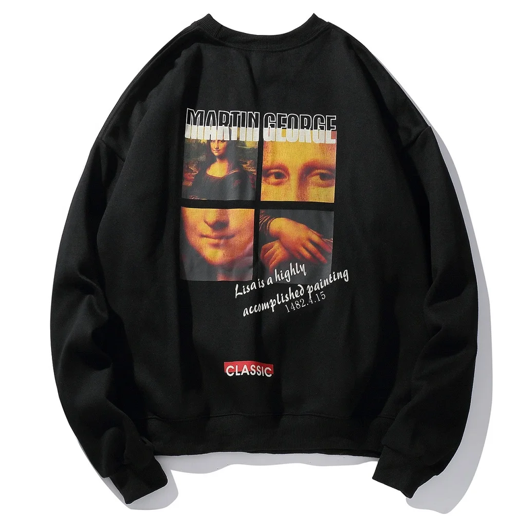 Черный Mona Lisa, Забавный принт, уличная одежда, толстовки для мужчин,, для мужчин, s, осень, Повседневный пуловер, толстовки, мужская мода, скейтборды, толстовки, топы - Цвет: Черный