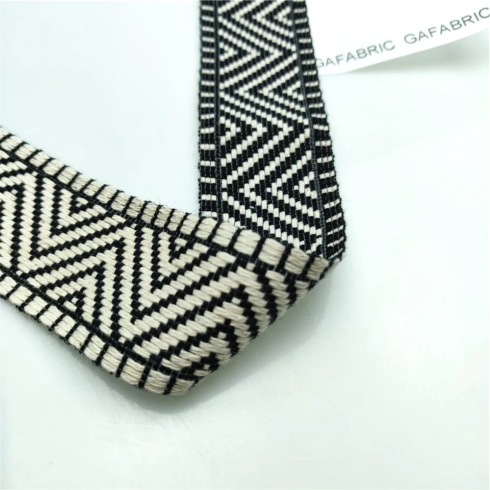 Тонкая хлопчатобумажная тесьма шириной 38 мм черные и белые волнистые полосы