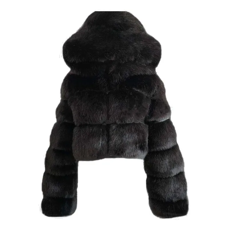 

Warm Faux Fur Coat Women Winter Vintage Gradient Furry Fake Fur Jacket Lapel Long Sleeve Hooded Plus Size Outerwear Streetwear