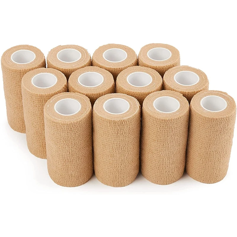 

12 Rolls Beige Elastic Self-Adhesive Bandage 10 cmx4.5M Sports Elastic Bandage for Sports Injury and Pet Treatment
