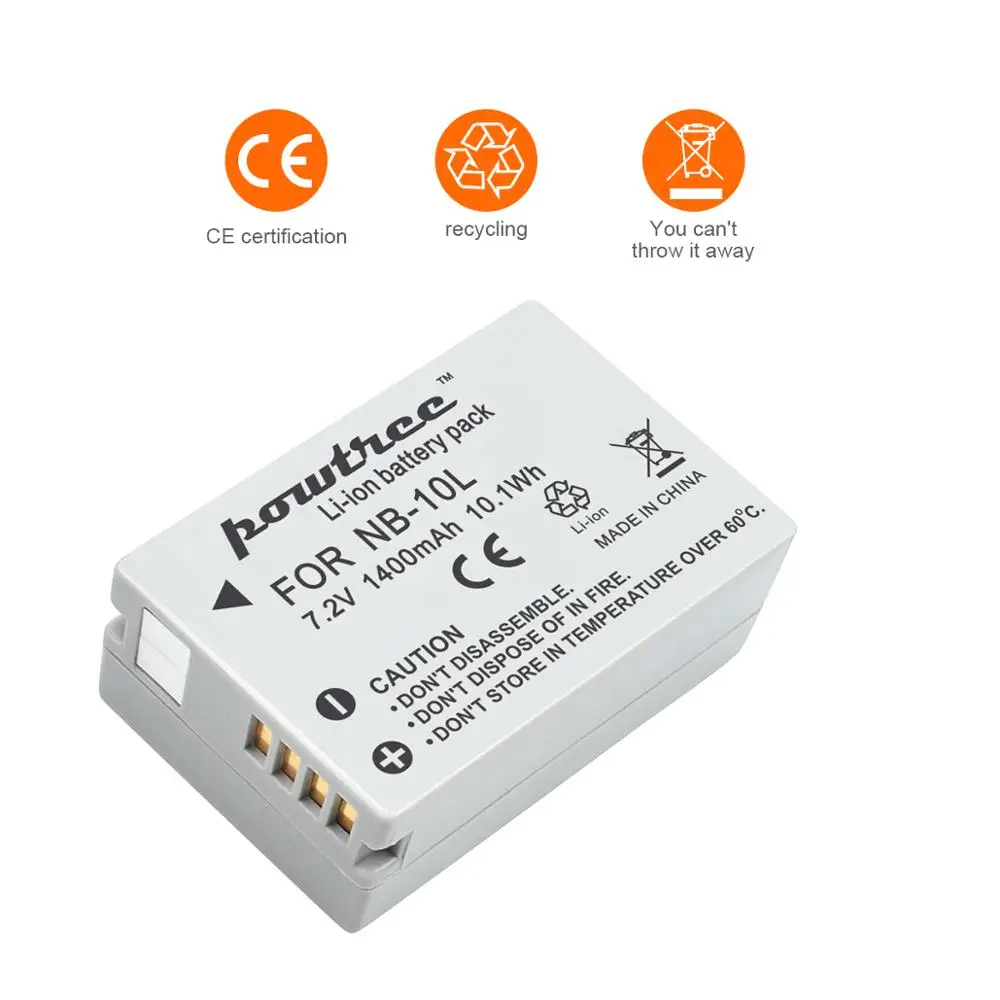 Аккумуляторная батарея Powtree для Canon NB-10L NB 10L + двойное зарядное устройство USB с