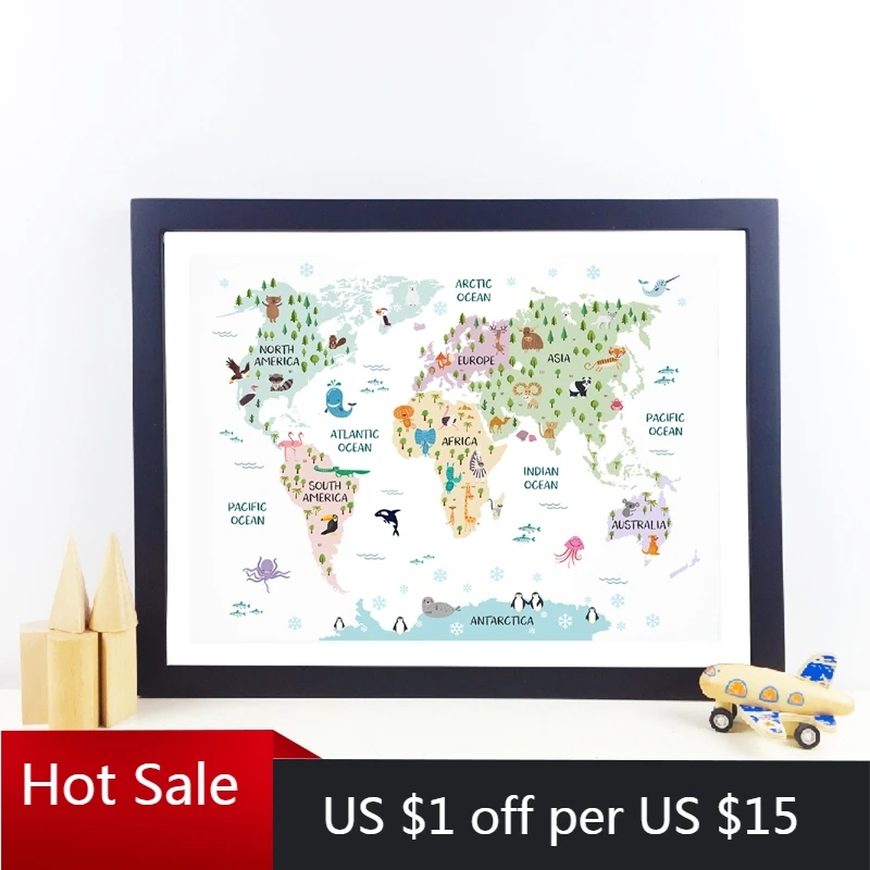 Детская карта мира плакаты принты пастельный декор для детской комнаты сафари