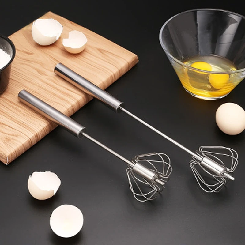 

1pc Semi-automatic Egg Beater 304 Stainless Steel Egg Whisk Manual Hand Mixer Self Turning Egg Stirrer Kitchen Egg Tools