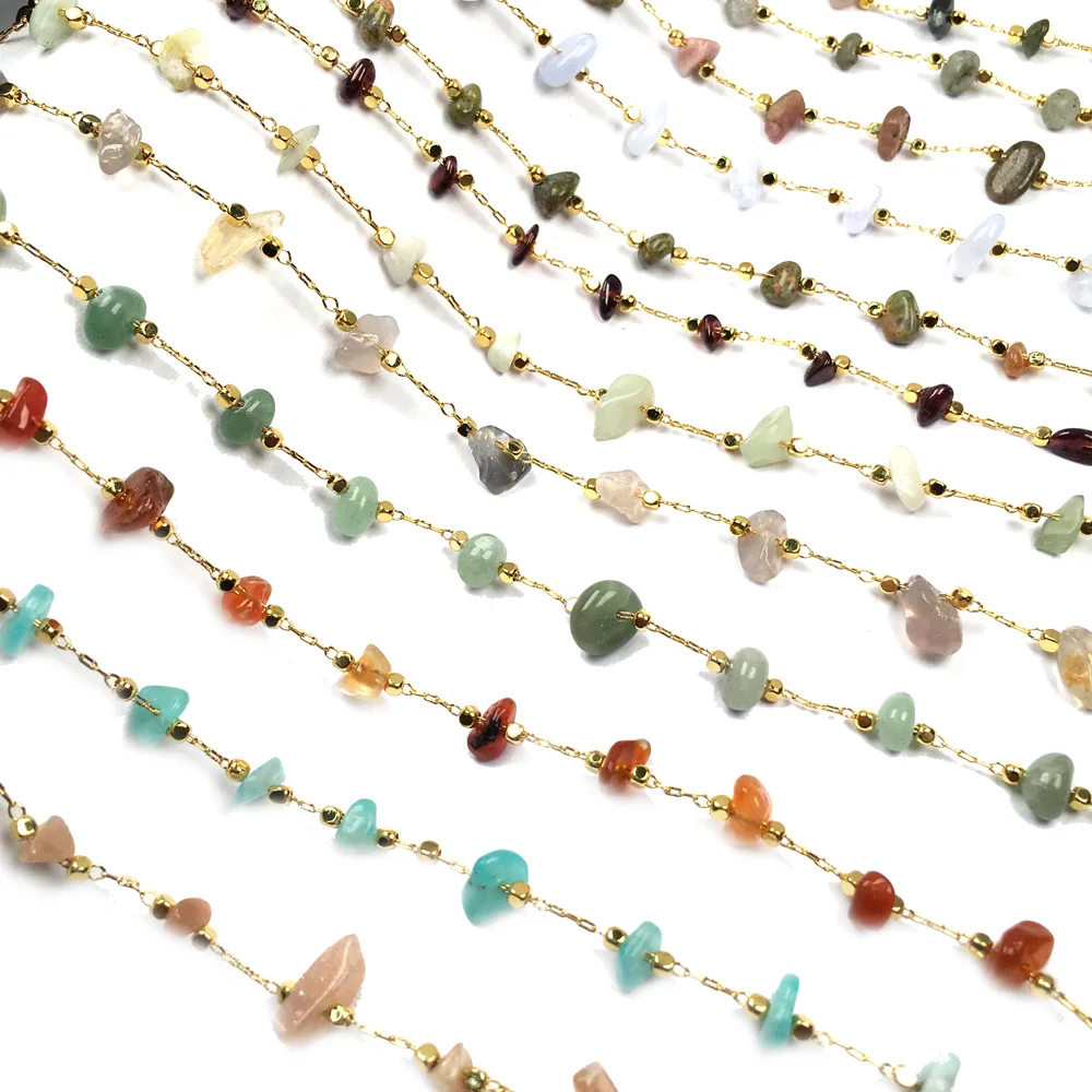 1 метр ручная работа Золотая проволока завернутая Розария цепь каменные бусы