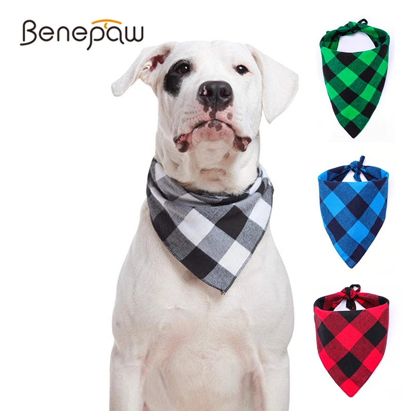 Хлопковый клетчатый шарф бандана в клетку для собак Классический Рождественский