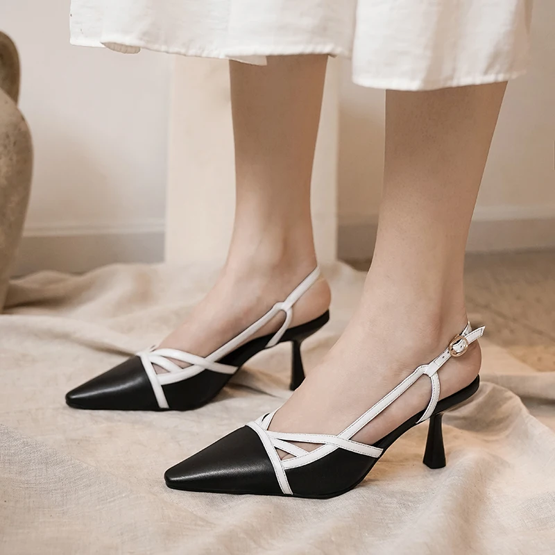 

MoonMeek 2020 New arrival high heels ladies shoes genuine leather mixed colors women pumps summer shallow single shoes