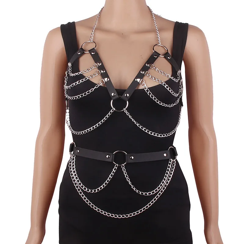 Комплект многослойная кожаная цепочка гот ремни для ремней безопасности с