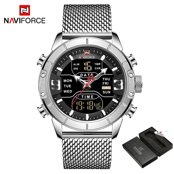 Naviforce Топ Brends мужские спортивные часы Роскошные наручные часы для мужчин s zegarek jam tangan anti air pria relogio masculino - Цвет: SilverBox