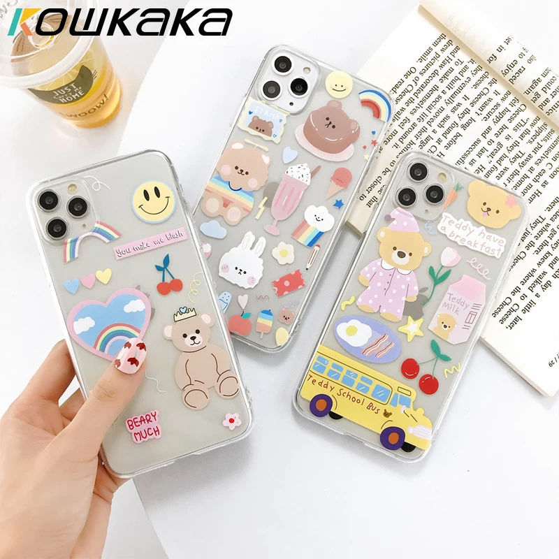 Kowkaka прозрачный радужный чехол с медведем для iPhone 11 Pro Max XR XS X милый кролик Fundas Dream