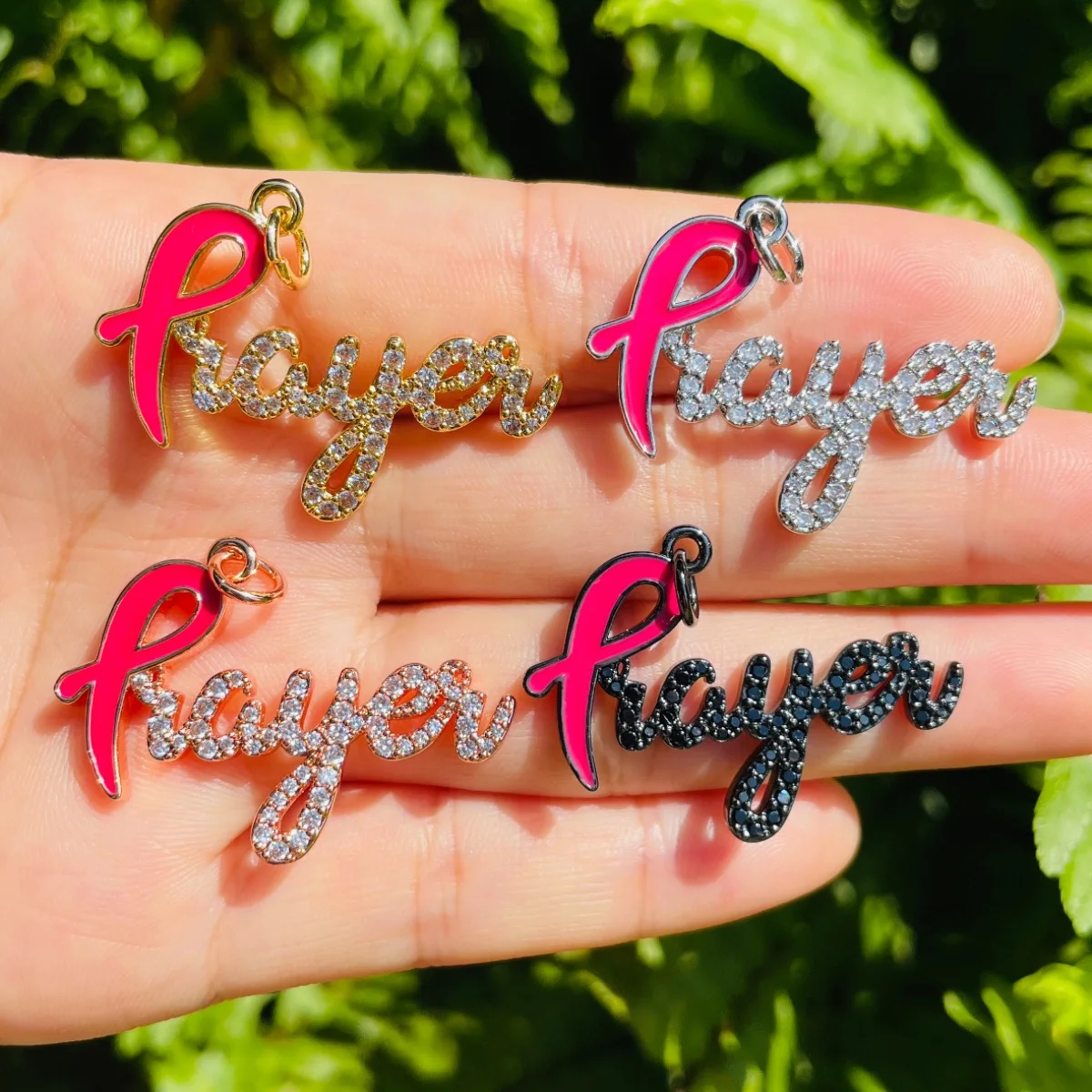 5pcs preghiera parola fascino per le donne braccialetto collana lettere ciondolo nastro rosa cancro al seno consapevolezza gioielli fare fornitura fai da te