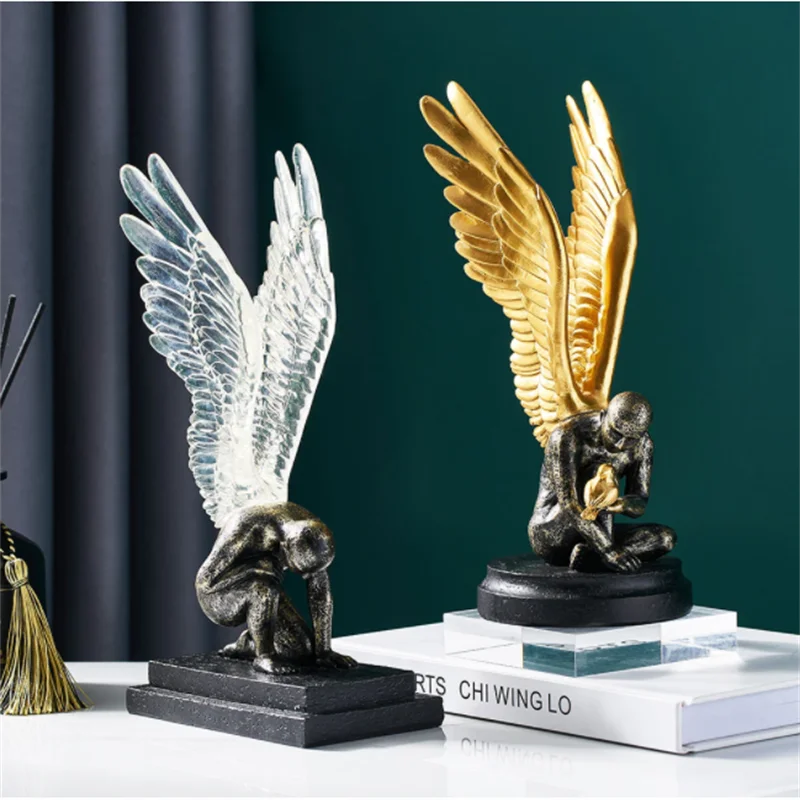 

Abstract Sculpture Home Decoration Accessories Resin Angel Model Statues Ornament Creative Golden Living Room Art Desk Decor