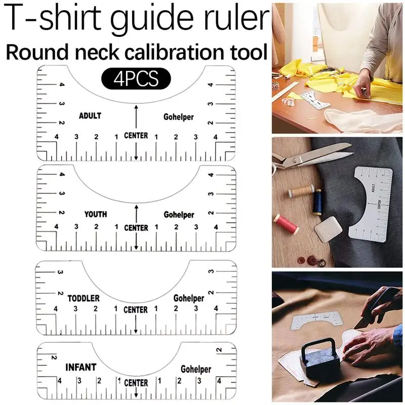 

4pcs T-shirt Alignment Ruler Art Ruler with Guide Tool for Fashion Design