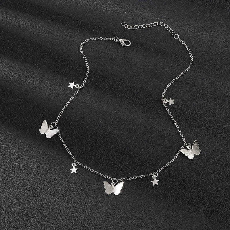 

Fashion Choker Necklace Lovely Golden Silver Plated Butterfly Necklace Short Women Summer Holiday Romantic Gift Jewelry Wholesal