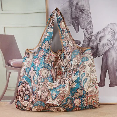 

Durable Black Foldable Eco Shopping Bag Lady Foldable Oxford Cloth Reusable Fruit Grocery Pouch Recycle Organization Bag
