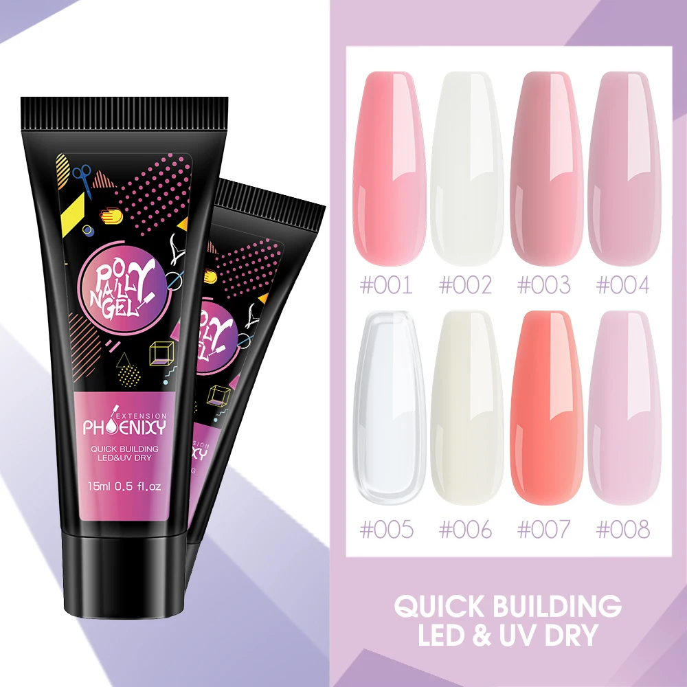 

Phoenixy Poly Nail Gel 15ML 2/6PC Extended Acrylic Hybrid Varnish Semi-Permanent Lacquer Polish Manicure Base And Top Coat Nail