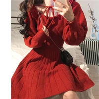 women winter elegant kawaii mini dress sweet knitted dress female japanese style korean party dress christmas clothes women 2021