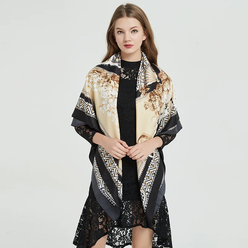 130 см женский ретро кружевной шарф шелковый с принтом платок на голову летняя