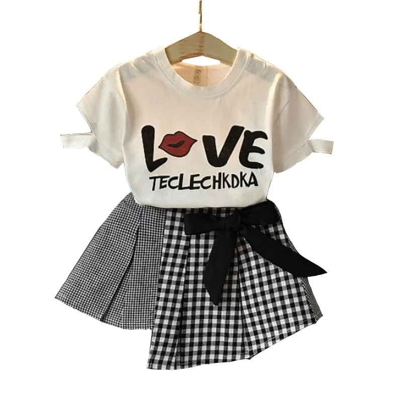 Комплект одежды для девочек Новинка лета 2021 Детская футболка с буквенным принтом