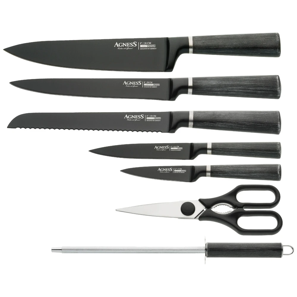 Agness Knife Set with Scissors and Musat on Plastic Stand 8 Pieces Kitchen supplies Sets Knives Accessories Dining Bar Home Garden utensils of |