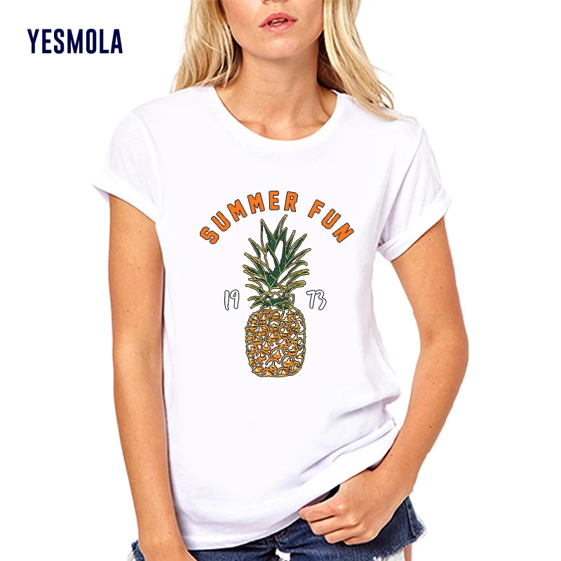 

YESMOLA Women Graphic Short Sleeve 1973 T Shirt Pineapple Fashion Summer Fun Lady Womens Clothing Tops T-shirt Female Tshirt