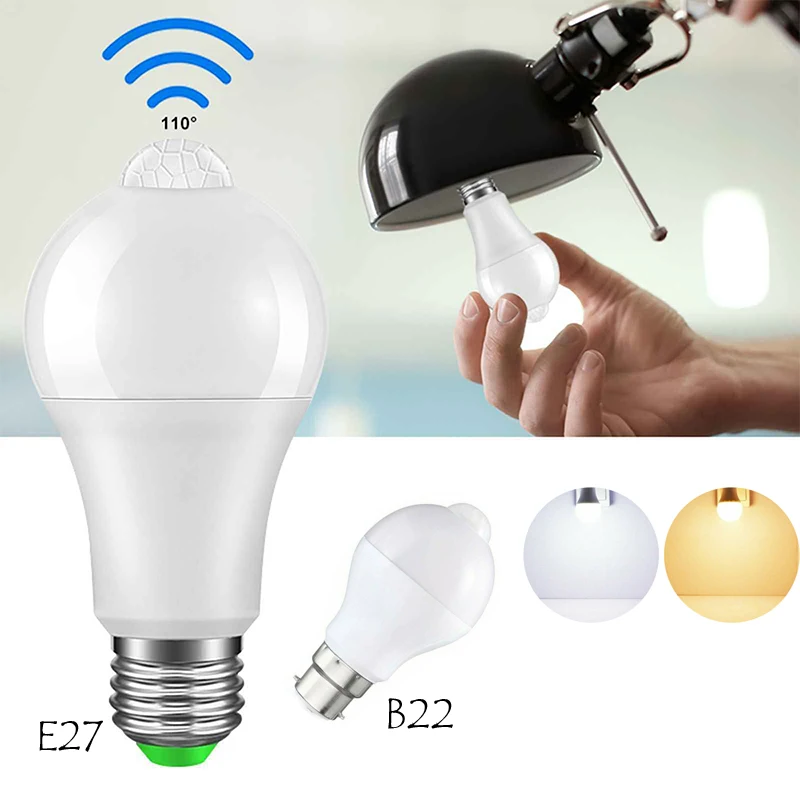 

Лампа с пассивным инфракрасным датчиком движения, E27 B22, 10 Вт