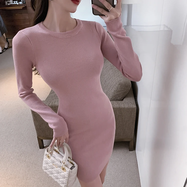 

Winter Women'S Dress 2021 Bodycon Sweater Women Dress Long Sleeve Knitted Dresses Maxi Vintage Oversize Dresses Knitting Fall