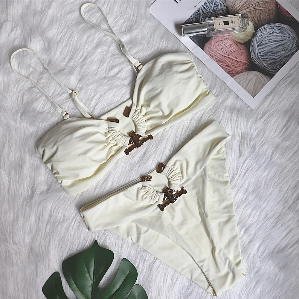 

Bikini 2021 Solid Color High Waist Sexy Bikini Set Summer Holiday Separate Brazilian Swimwear Casual Split Bathing Suit Biquini
