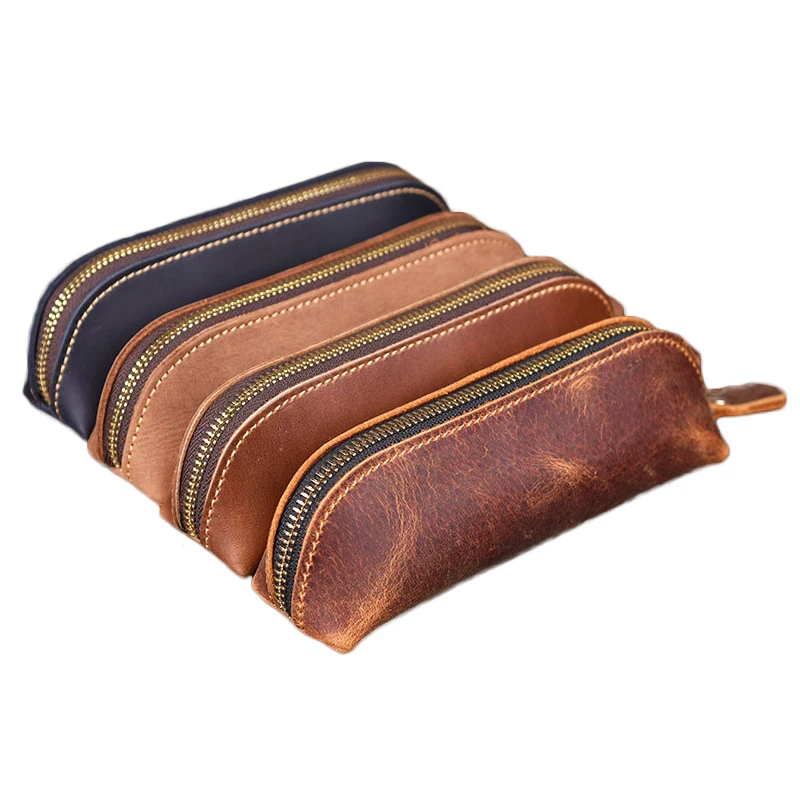 Пенал сумочка из натуральной кожи на молнии вместительная винтажная кожа Crazy Horse