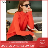 amii minimalism winter fashion sweater for women causal 100wool womens turtleneck sweater causal solid loose pullover 12070635