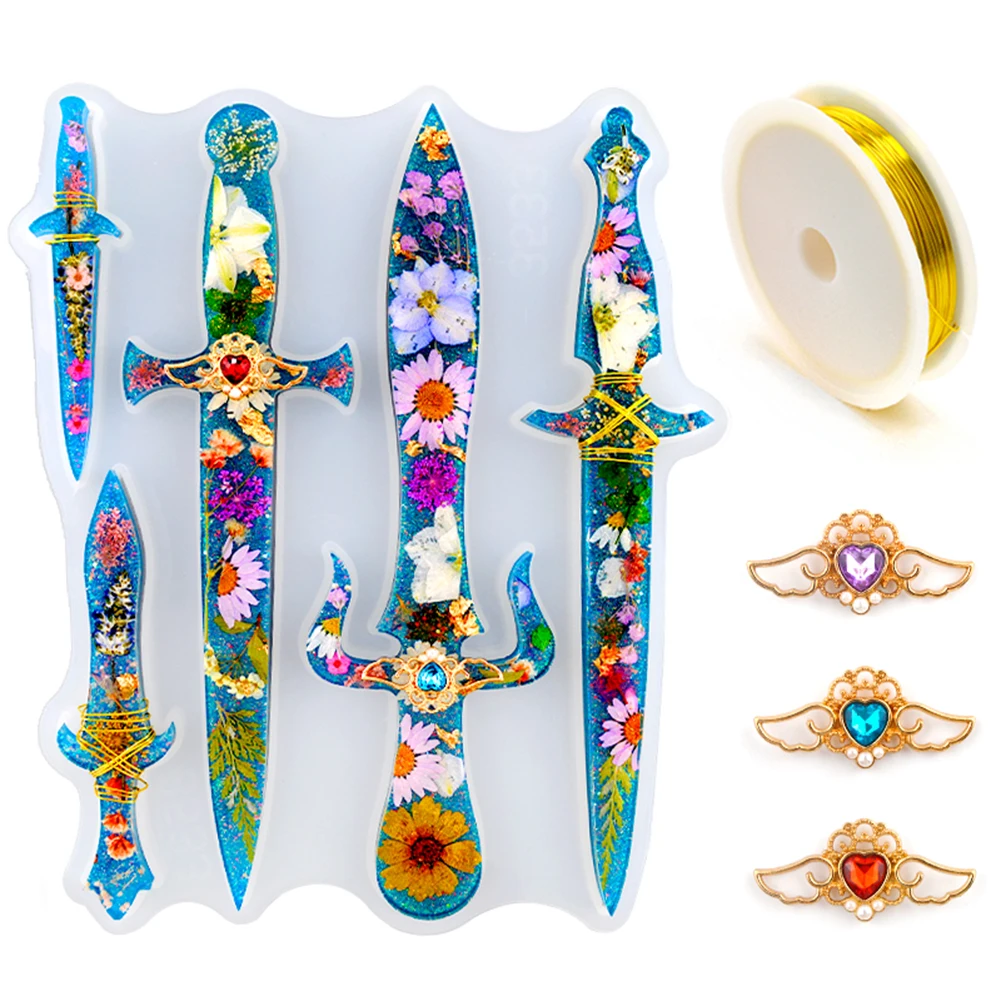 DM142 2 Стиль кинжал Ножи Reisn пресс-форм для самозащиты изделия делая инструменты Моул Dragon Ball Resine эпоксидной смолы пресс-формы для Epoxi смолы товары для рукоделия