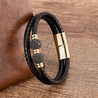 natural stone bracelet black lava beaded bracelets 9 style handmade multilayer genuine leather rope bangle for men jewelry gift