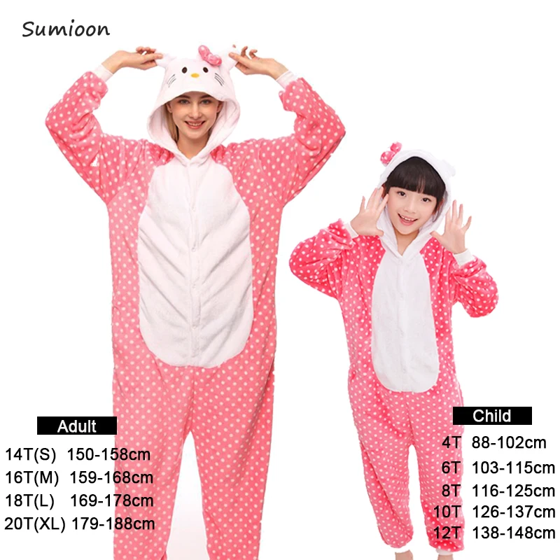 Kuguurumi Onesie/Детская Пижама; Пижама с единорогом для мальчиков и девочек; зимняя одежда для сна для женщин; Пижама с изображением панды и льва для костюмированной вечеринки; Детские пижамные комплекты - Цвет: Dot KT Cat