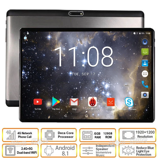 По выгодной цене Android 8,1 DHL ; набор из 10 дюймовый планшет 1920* 1200HD 2.5D закаленное Стекло Deca Core, размер экрана 4 аппарат не привязан к оператору сотовой связи 128 ГБ Встроенная память 5/13MP планшет