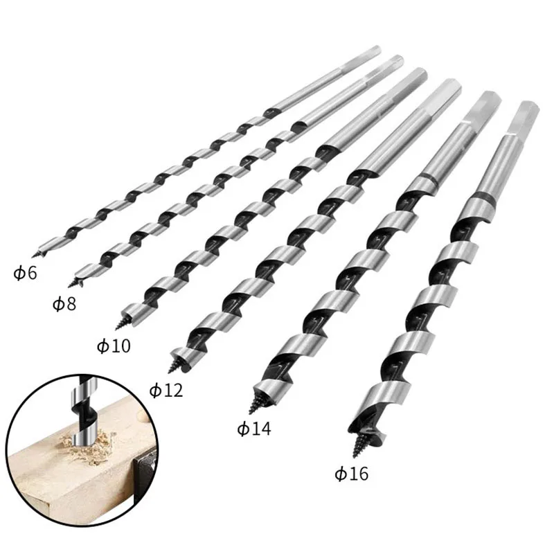 

6PCS 230mm Hex Shank Extra Long Point Twist Auger Wood Drill Bits Set Woodworking Twist Drill Bit Tool Set 6 8 10 12 14 16mm