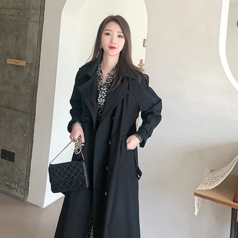 Женский Длинный Повседневный тренчкот в британском стиле модная двубортная