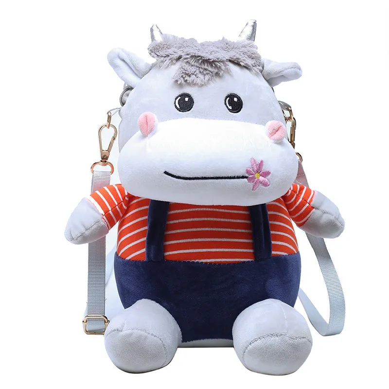 

Cute cow plush bag female 2021 autumn and winter new women plush doll bag girl cartoon shoulder messenger bag