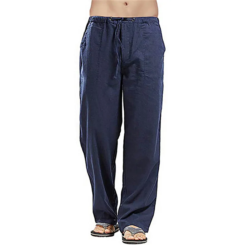 

Oversize Summer Men Solid Linen Multi-pocket Straight Casual Pants Breathable Comfortable Drawstring Loose Trousers